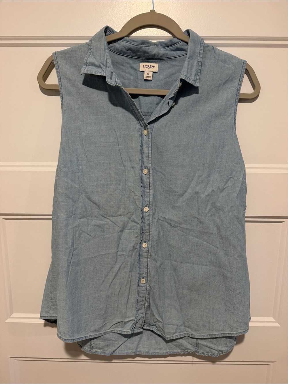J. Crew Light Blue Sleeveless Chambray Button-Down Shirt